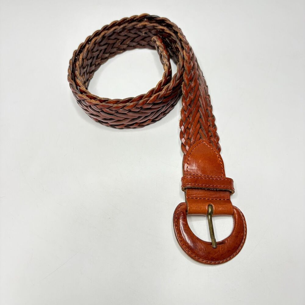 NORDSTROM Braided Vintage Brown Leather Belt Size Large 37" Total Length